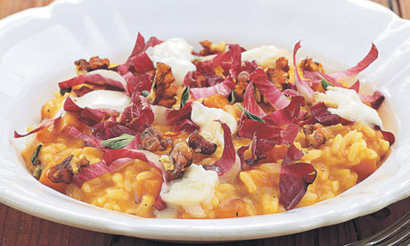 Pumpkin risotto with roasted walnuts and gorgonzola 