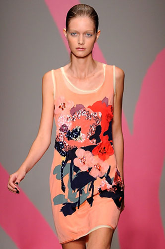 New York Fashion Week: A model wears DKNY