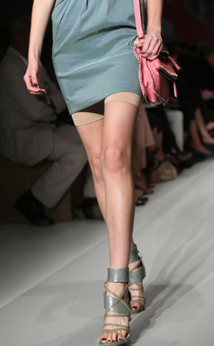 New York Fashion Week: A model wears DKNY