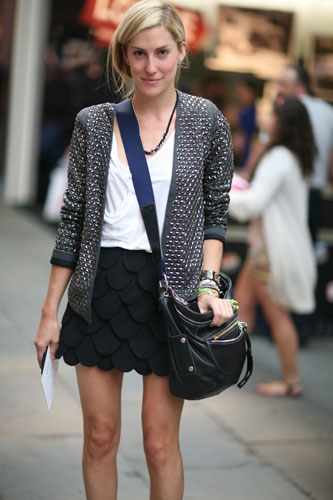 Studs in New York: Zara jacket at Derek Lam