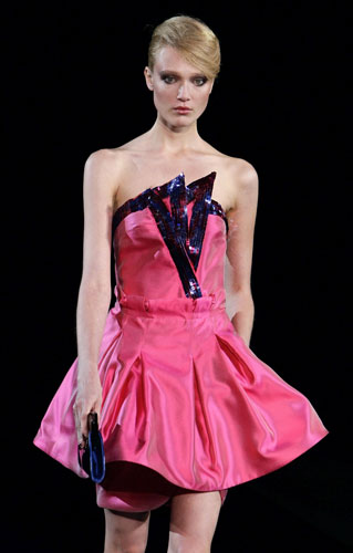Milan Thursday shows: A model wears Giorgio Armani 