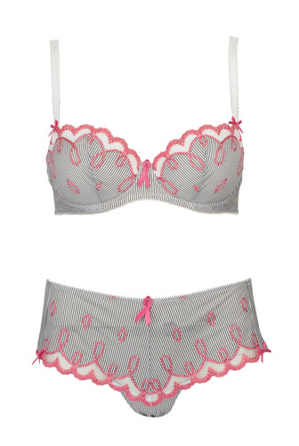 Breast Cancer Awareness: Stripy embroidered padded bra and shorts
