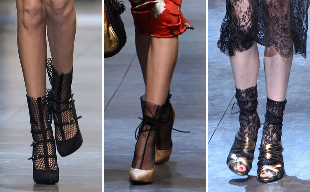 Transparent: Models wearing transparent socks from the Dolce & Gabbana show