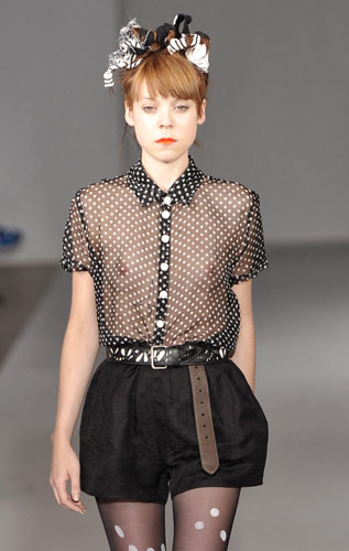 Paris fashion week: A model wears Devastee