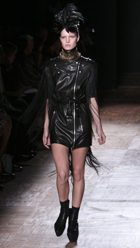 Paris fashion week: A model wears Felipe Oliveira Baptista