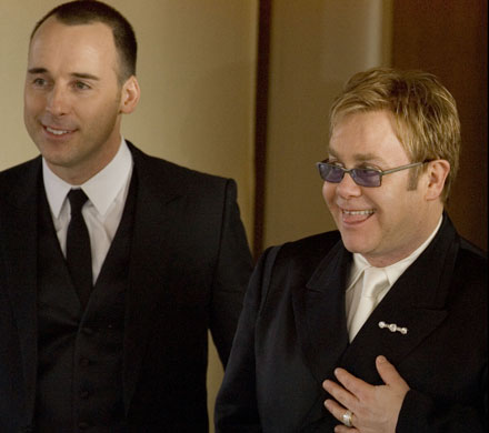 Short men: Elton John and David Furnish after their civil partnership in Windsor