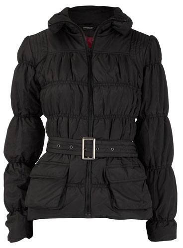 Padded jackets: Black belted padded jacket