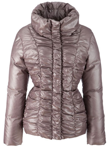 Padded jackets: Taupe padded metallic jacket