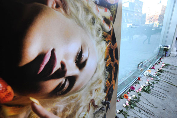 New York fashion week: A makeshift memorial outside the Alexander McQueen store