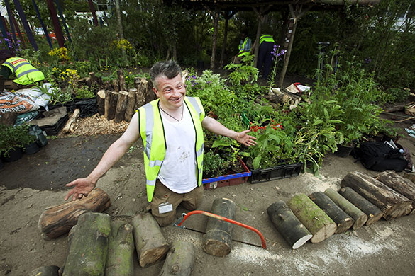 Chelsea flower show: Chris works on the Place of Change garden