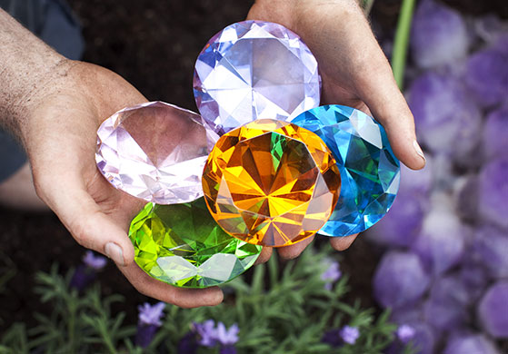 Chelsea flower show: A man holds gems that will be placed within the Ace of Diamonds garden