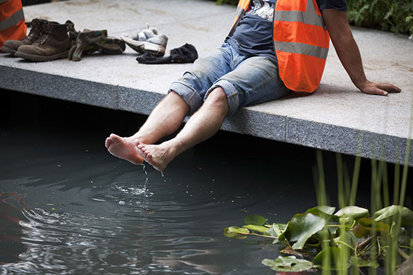 Chelsea flower show: Gardeners working on the Kebony garden take a break