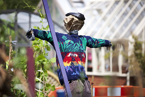 Chelsea flower show: A scarecrow on the Place of Change garden