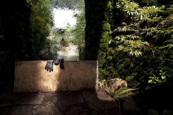 Chelsea flower show: Discarded gloves at the Kazahana garden