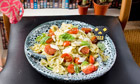 Student cookbook: Pasta with homemade pesto and cherry tomatoes