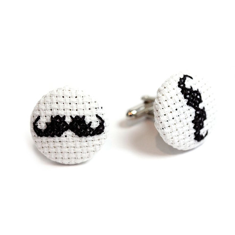 xmas-jewellery-under20: Moustache cross-stitch cufflinks