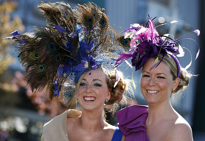 Ladies Day at Aintree: Two racegoers arrive for Aintree Ladies Day