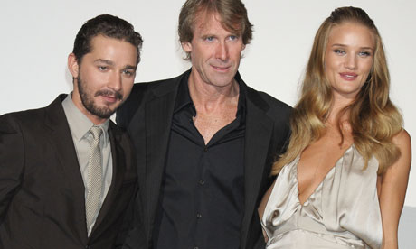 Shia LaBeouf, director Michael Bay and actress Rosie Huntington-Whiteley