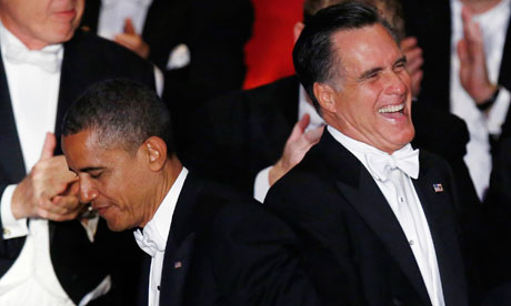 Barack Obama and Mitt Romney at the Alfred E Smith Memorial Foundation dinner
