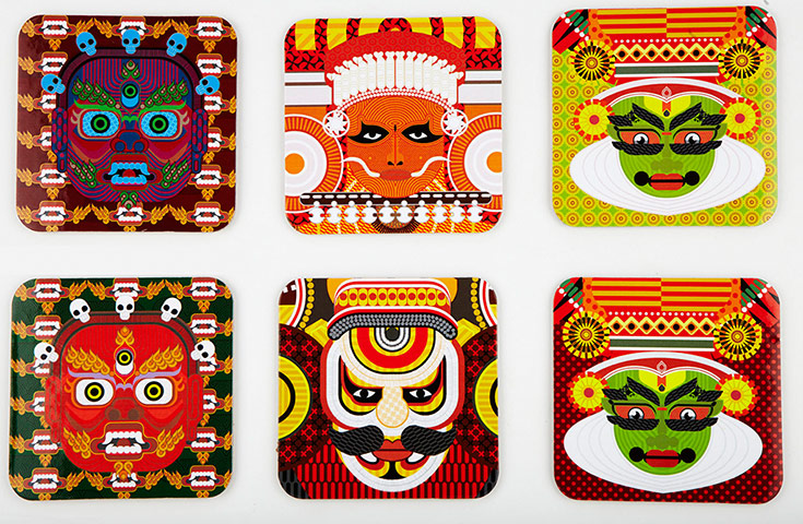 India meets china: Mask coasters, £5 each, by The Play Clan