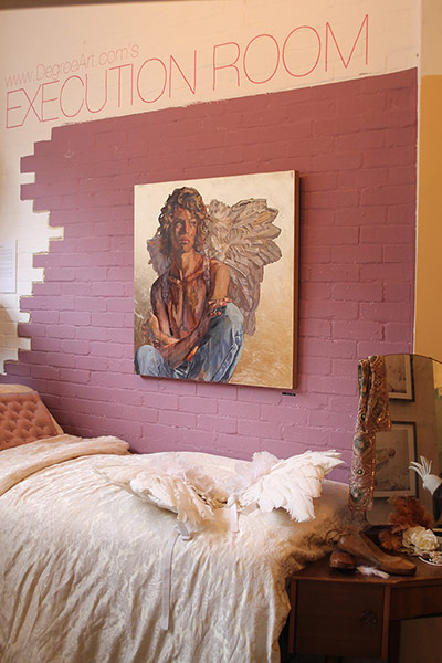 Art Haus project: A painting by Lorna May Wadsworth on the wall of the ArtHaus bedroom