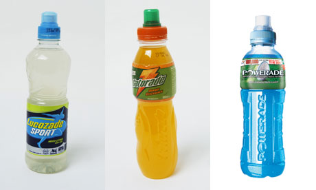 Bad science? … bottles of Lucozade, Gatorade and Powerade.