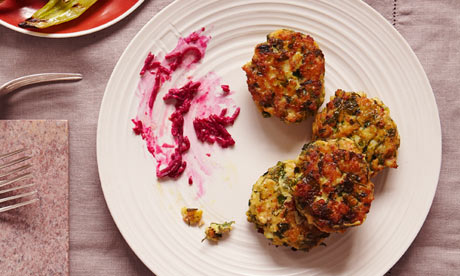 Herb and ginger fish cakes with beetroot relish