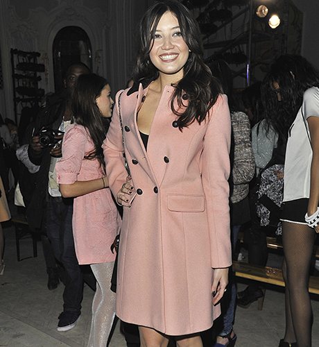 Daisy Lowe in a pink coat