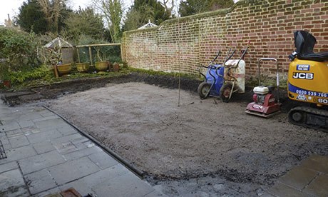 The newly levelled courtyard
