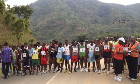 The start line of the Obudu Mountain Run in Nigeria