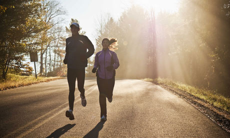 Running in the early-morning sunshine