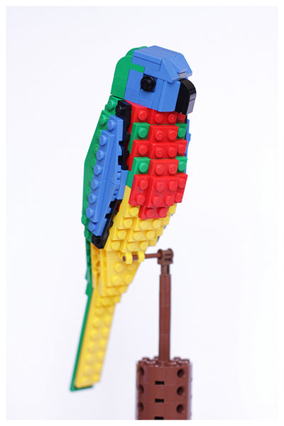 Lego birds of Oceania: Sidney the Scarlet Chested Parakeet