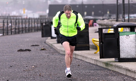 Running in gale-force wind in Largs, Scotland