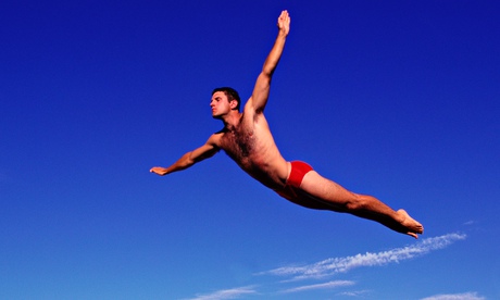 Quantum leap … a swimmer performs a swan dive.