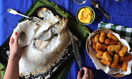 Seabass baked in salt