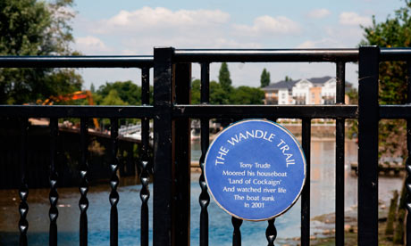 The Wandle trail sign at the River Wandle in Wandsworth