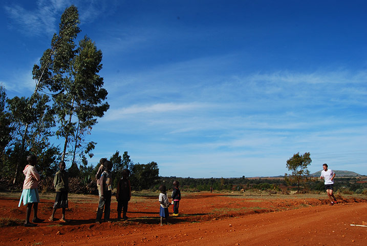 Running with Kenyans: Adharanand struggling up a hill