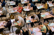 University students in exam room