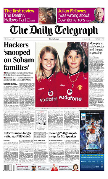 Phone hacking front pages: The Daily Telegraph