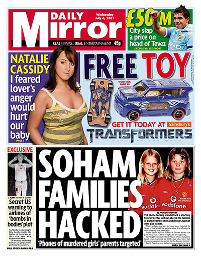 Phone hacking front pages: Daily Mirror