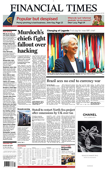 Phone hacking front pages: Financial Times