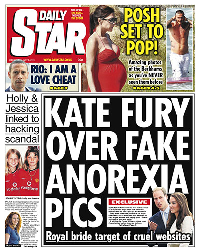 Phone hacking front pages: Daily Star