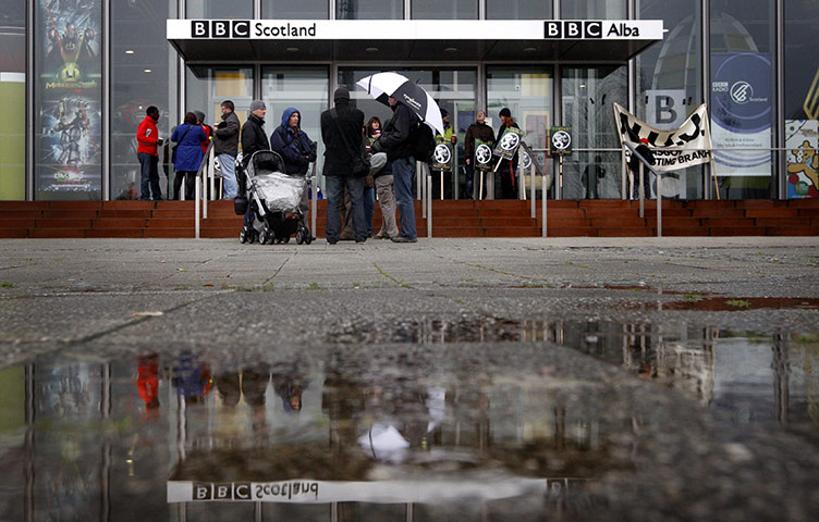 BBC strike: People stand on the NUJ picket line at the BBC office in Glasgow