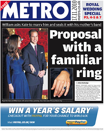Royal front pages: Metro