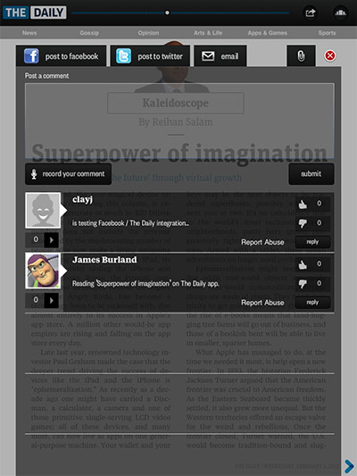 The Daily: The Daily comments screen