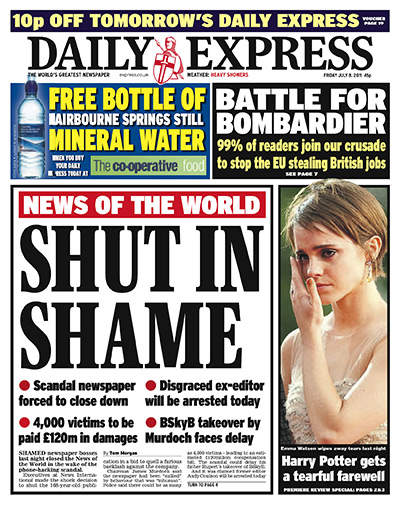 NOTW closure front pages: Daily Express