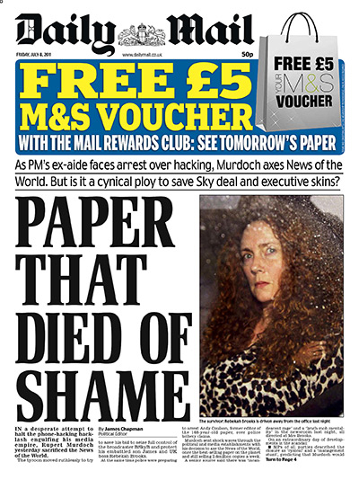NOTW closure front pages: Daily Mail