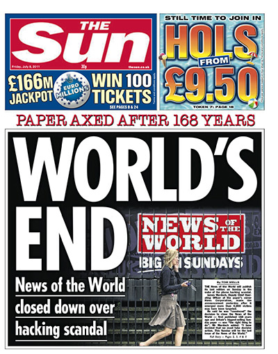 NOTW closure front pages: The Sun