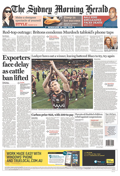 NOTW closure front pages: Sydney Morrning Herald