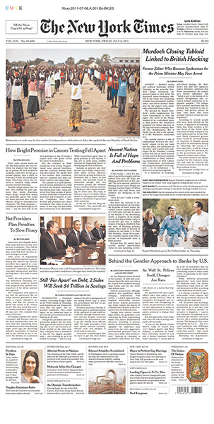 NOTW closure front pages: New York Times